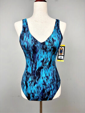 NWT TYR Controlfit One Piece Swimsuit Women S Blue Teal UPF 50+